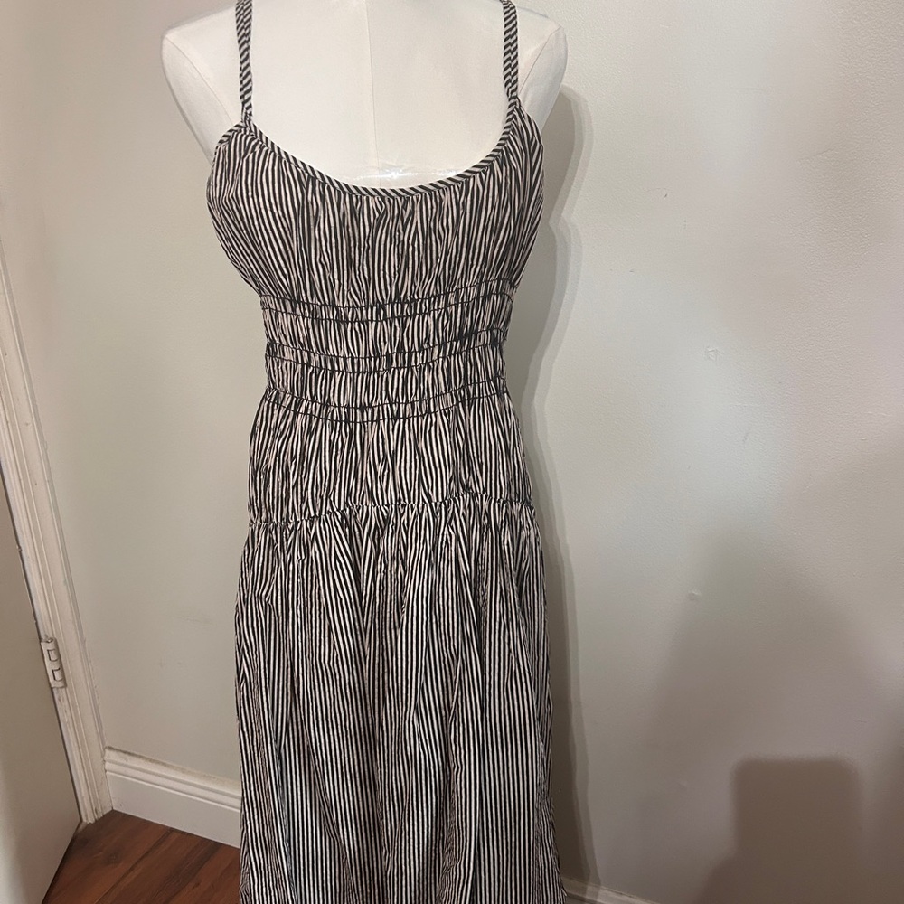 Striped Black and White Striped Two Strap Smocked Maxi Dress
